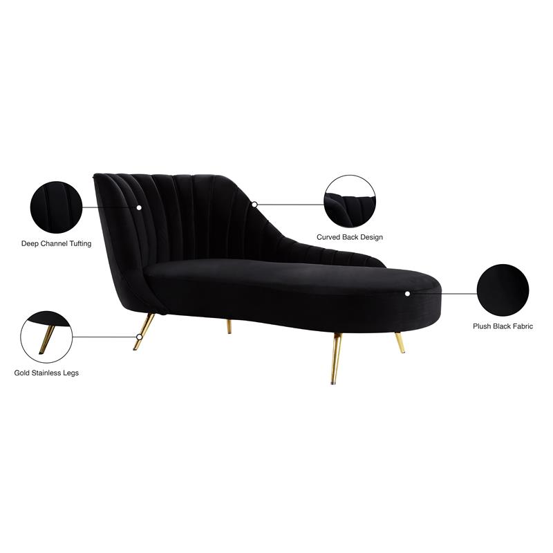Pemberly Row Modern / Contemporary Black Finish Velvet Chaise
