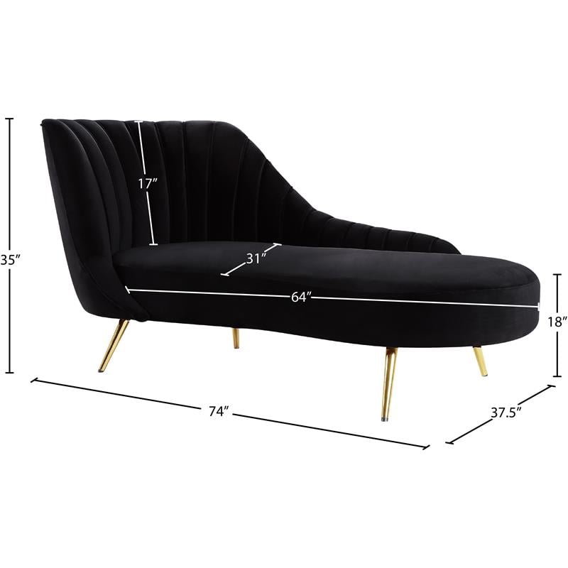 Pemberly Row Modern / Contemporary Black Finish Velvet Chaise