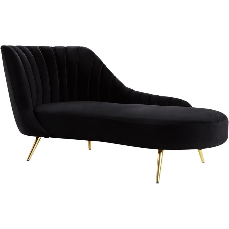 Pemberly Row Modern / Contemporary Black Finish Velvet Chaise