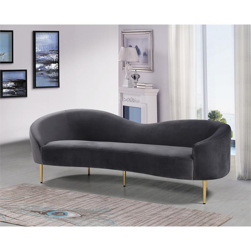 Pemberly Row Modern / Contemporary Velvet Sofa in Gray Finish Finish