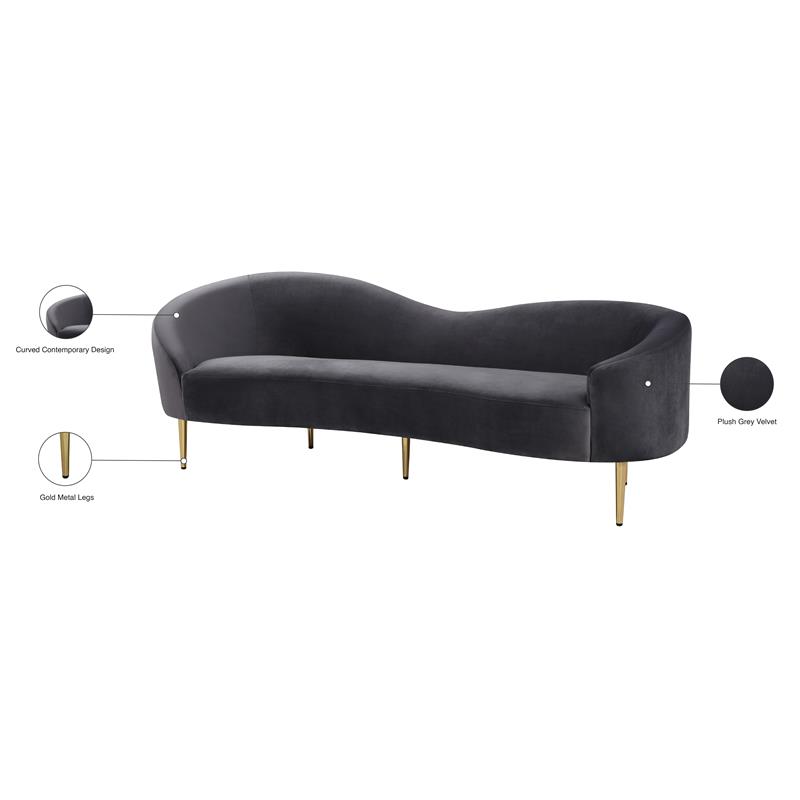 Pemberly Row Modern / Contemporary Velvet Sofa in Gray Finish Finish