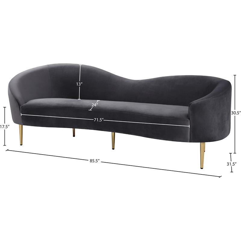 Pemberly Row Modern / Contemporary Velvet Sofa in Gray Finish Finish
