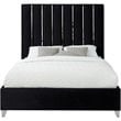 Pemberly Row Modern Solid Wood and Velvet Queen Bed in Black