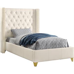 Pemberly Row Modern Solid Wood and Vegan Leather Twin Bed in White