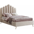 Pemberly Row Modern Solid Wood and Tufted Velvet Full Bed in Cream