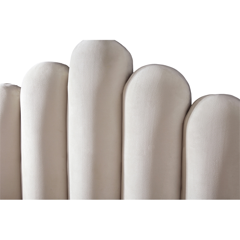 Pemberly Row Modern Solid Wood and Tufted Velvet Full Bed in Cream