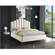 Pemberly Row Solid Wood and Tufted Velvet Queen Bed in Cream