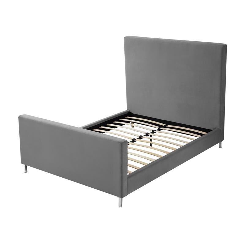 Pemberly Row Modern Velvet Upholstered Platform Queen Bed in Gray