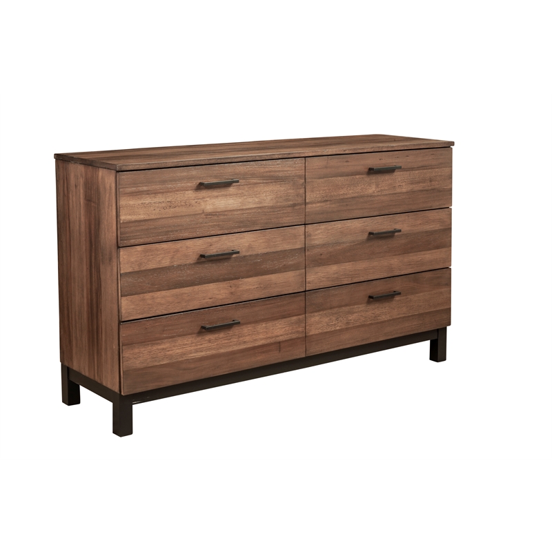 Pemberly Row Contemporary Wood 6 Drawer Dresser in Rustic Pine