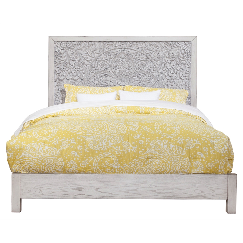 Pemberly Row Contemporary Queen Panel Bed in Weathered Light Gray