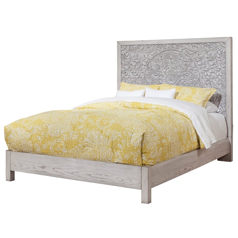 Pemberly Row Contemporary Queen Panel Bed in Weathered Light Gray