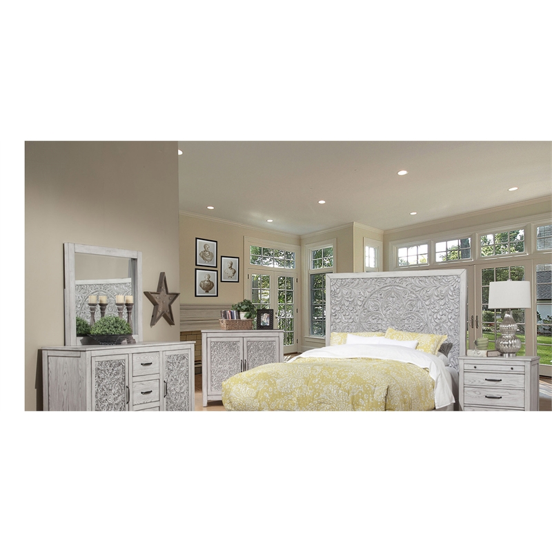 Pemberly Row Full-Queen Wood Headboard in Weathered Light Gray