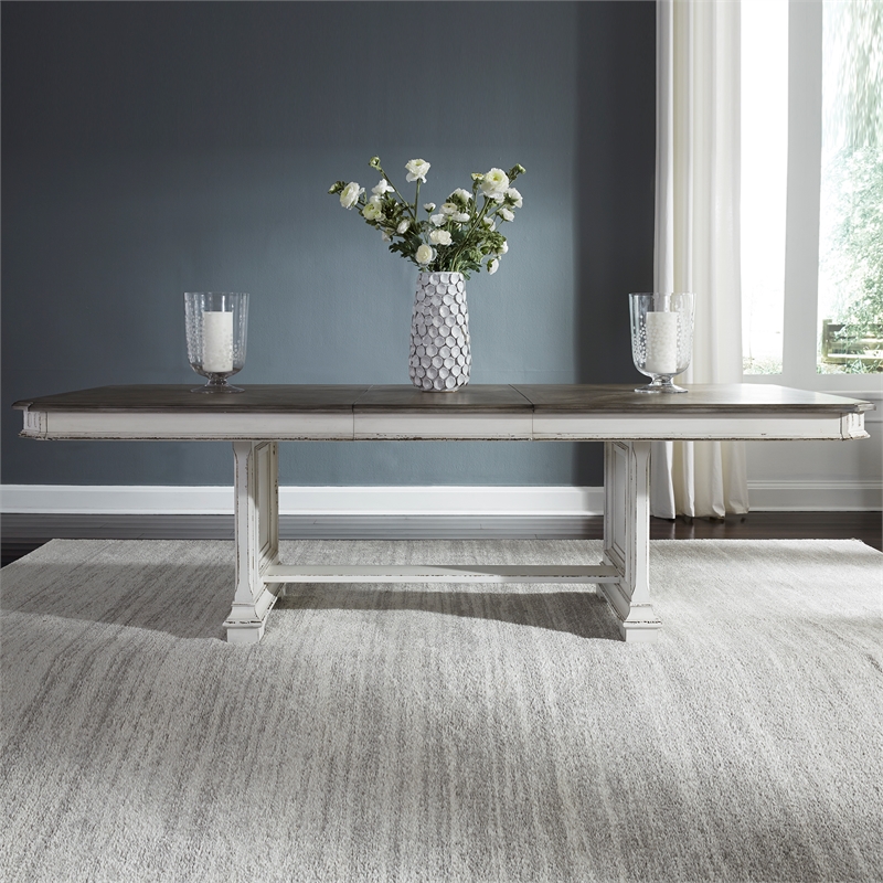 Pemberly Row Modern / Contemporary Trestle Table with Raised Panel Pedestals