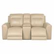Pemberly Row Beige Sand Leather Power Reclining Console Loveseat