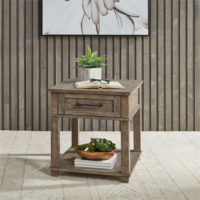 Pemberly Row Modern / Contemporary Light Brown Rectangular End Table