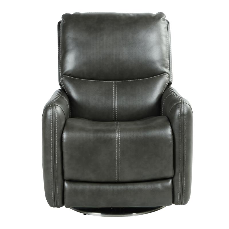 Pemberly Row Modern Swivel Charcoal Faux Leather Power Recliner