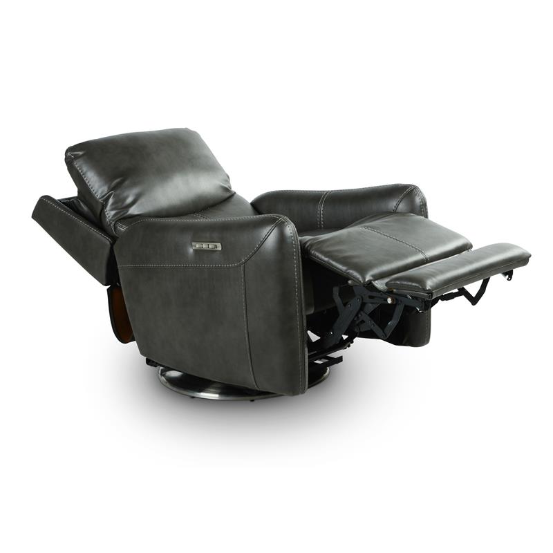 Pemberly Row Modern Swivel Charcoal Faux Leather Power Recliner