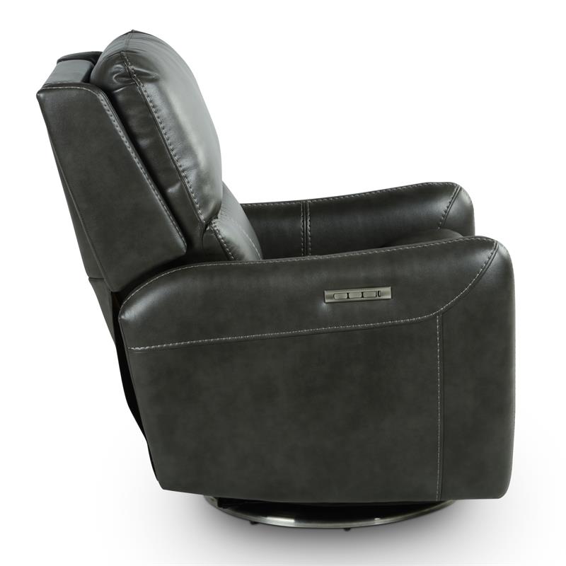 Pemberly Row Modern Swivel Charcoal Faux Leather Power Recliner