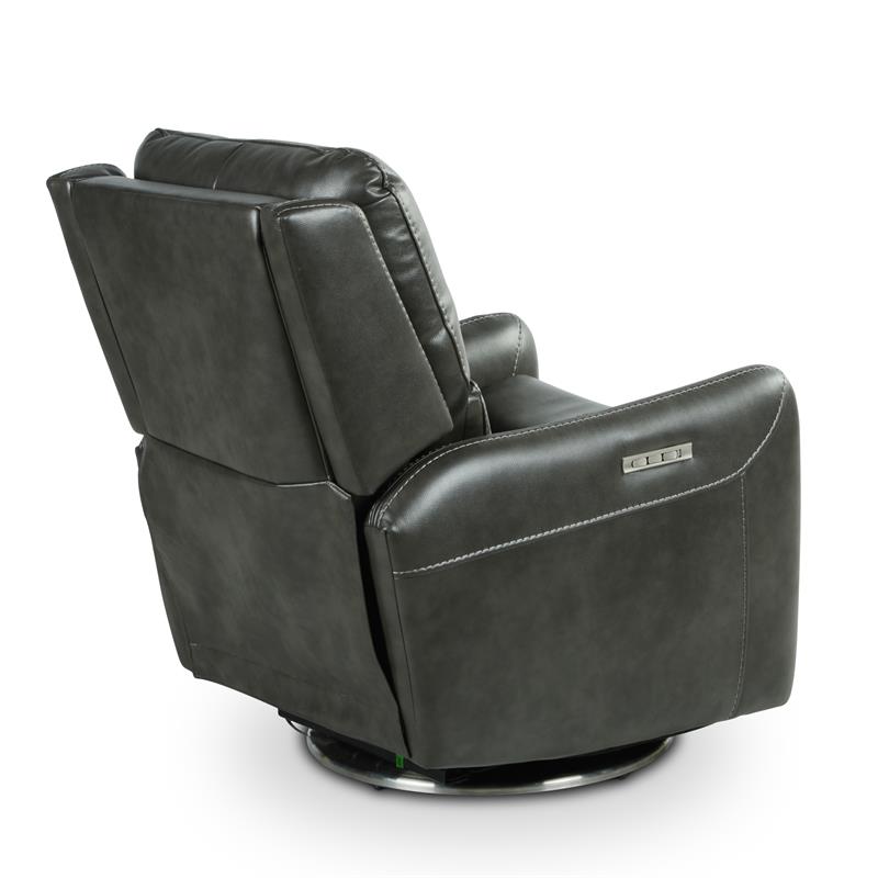 Pemberly Row Modern Swivel Charcoal Faux Leather Power Recliner