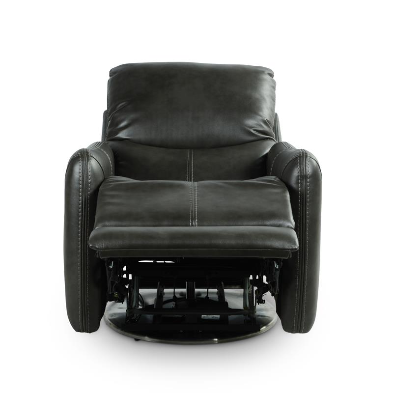 Pemberly Row Modern Swivel Charcoal Faux Leather Power Recliner