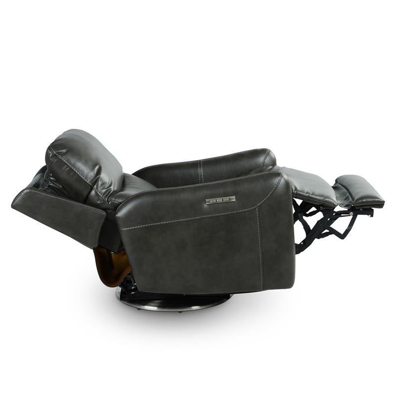 Pemberly Row Modern Swivel Charcoal Faux Leather Power Recliner