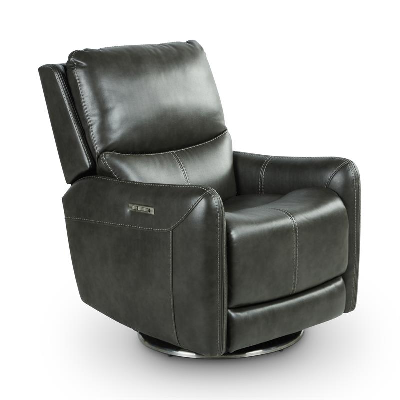 Pemberly Row Modern Swivel Charcoal Faux Leather Power Recliner