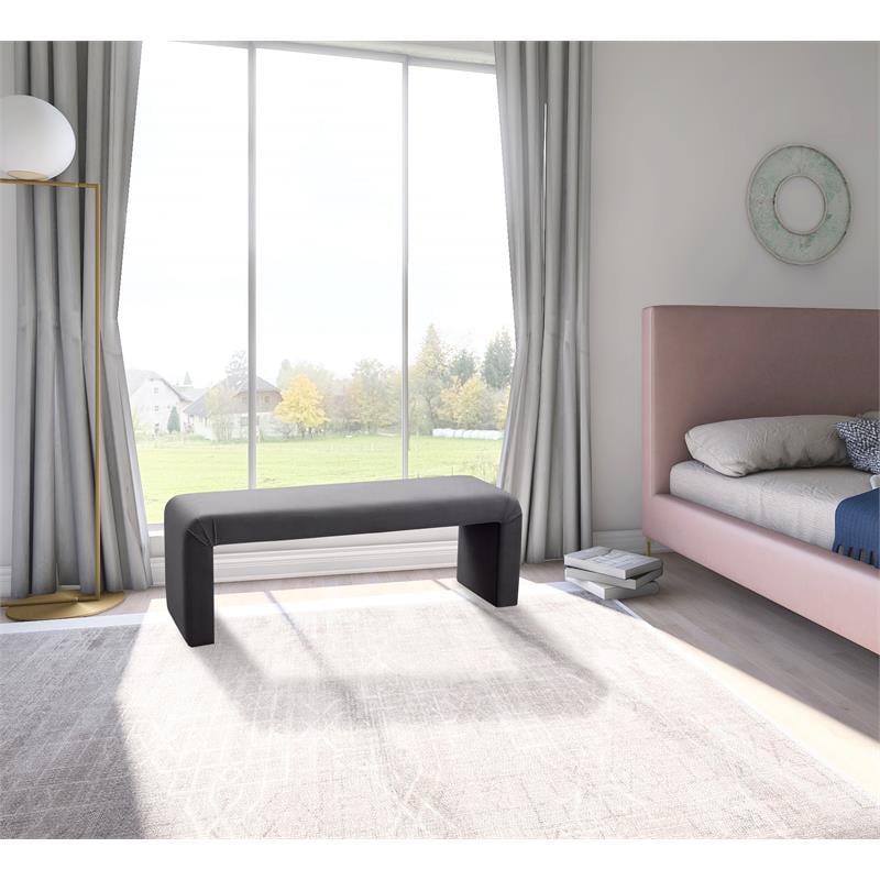 Pemberly Row Modern / Contemporary Upholstered Gray Finish Velvet Bench