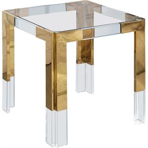 Pemberly Row Stainless Steel Squared Glass Top End Table in Gold