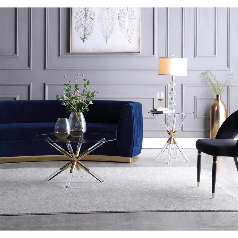 Pemberly Row Modern Acrylic and Gold Metal Glass Top End Table