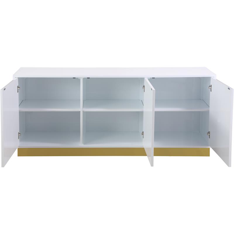 Pemberly Row Modern White Lacquer Sideboard Buffet with Gold Base