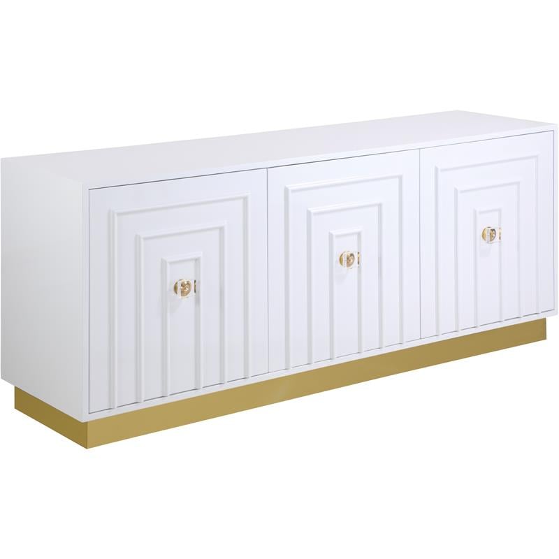 Pemberly Row Modern White Lacquer Sideboard Buffet with Gold Base