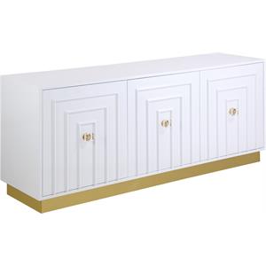 Pemberly Row Modern White Lacquer Sideboard Buffet with Gold Base