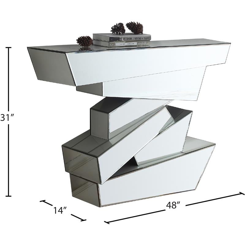 Pemberly Row Modern Mirrored Geometric Designed Console Table