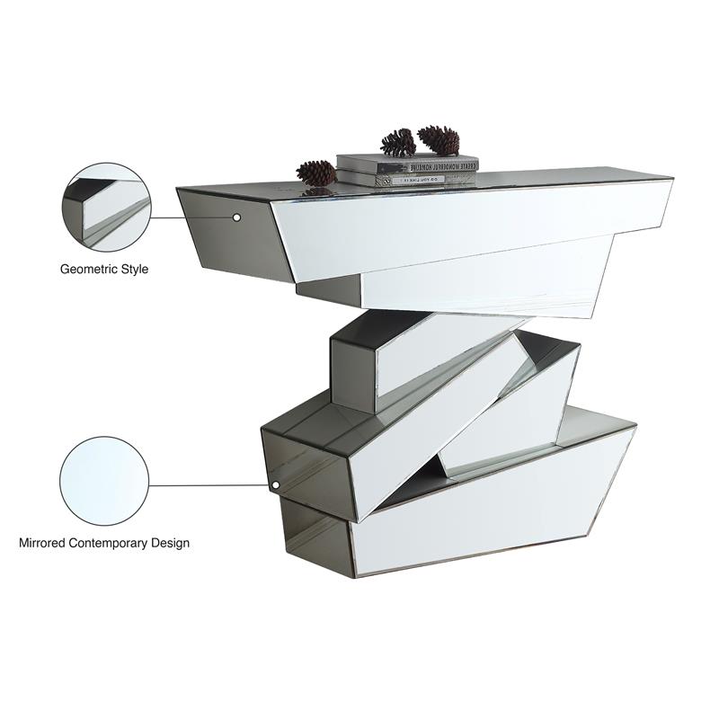 Pemberly Row Modern Mirrored Geometric Designed Console Table