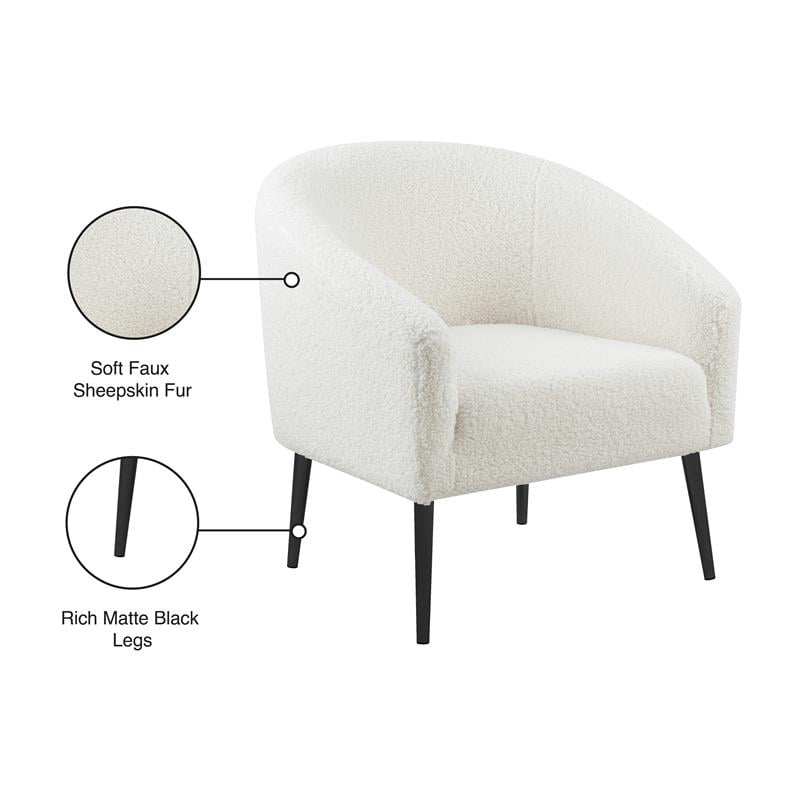 Pemberly Row Faux Sheepskin Fur Accent Chair with Matte Black Legs
