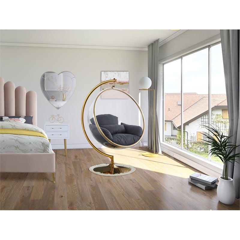 Pemberly Row Gray Fabric Acrylic and Metal Swing Bubble Accent Chair