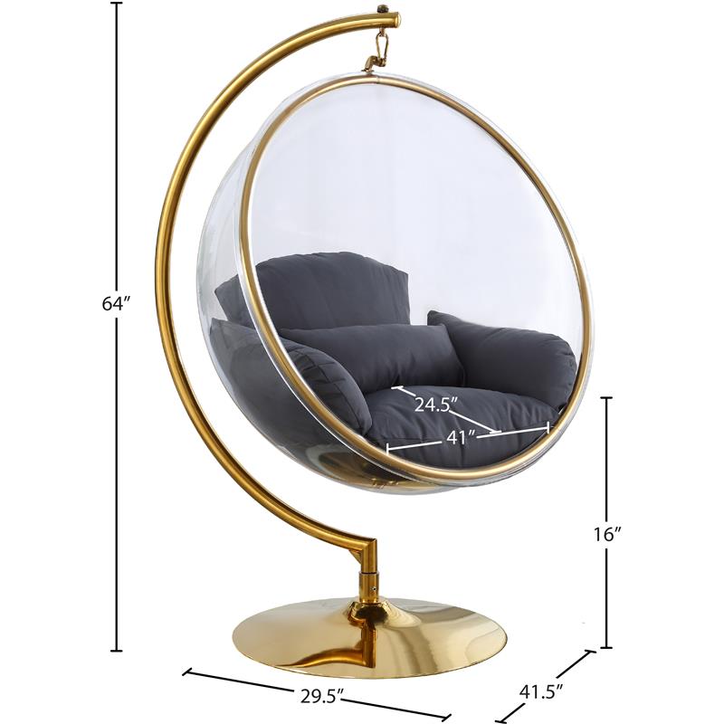 Pemberly Row Gray Fabric Acrylic and Metal Swing Bubble Accent Chair