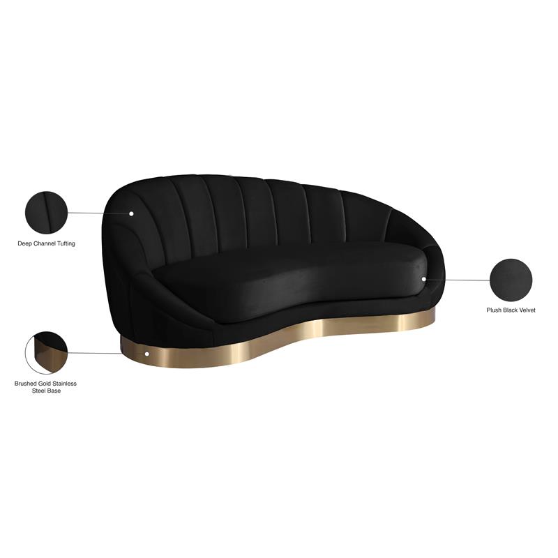 Pemberly Row Modern / Contemporary Black Finish Velvet Chaise