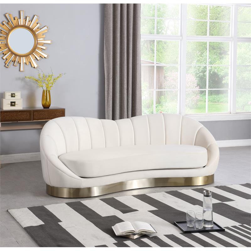 Pemberly Row Modern / Contemporary Upholstered Cream Finish Velvet Sofa