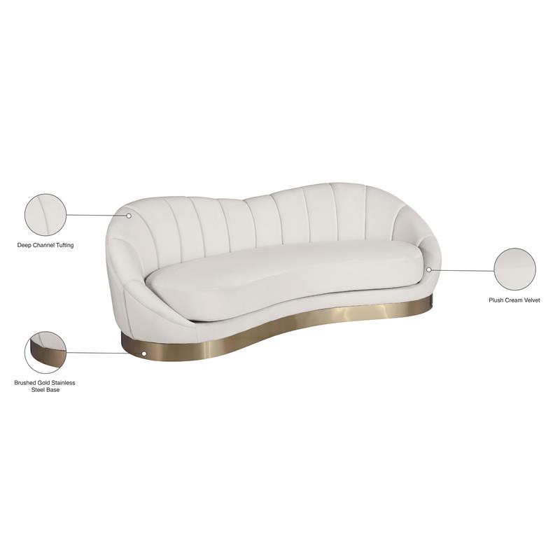 Pemberly Row Modern / Contemporary Upholstered Cream Finish Velvet Sofa