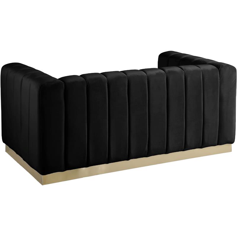 Pemberly Row Modern / Contemporary Black Finish Velvet Loveseat