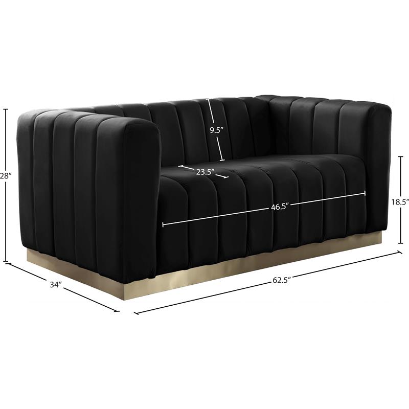 Pemberly Row Modern / Contemporary Black Finish Velvet Loveseat