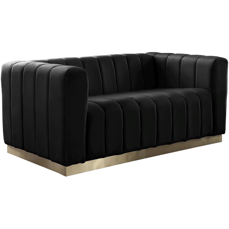 Pemberly Row Modern / Contemporary Black Finish Velvet Loveseat