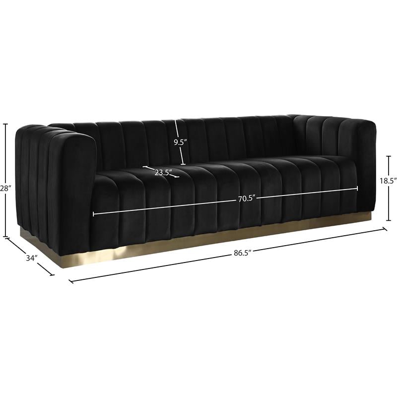 Pemberly Row Modern / Contemporary Upholstered Black Finish Velvet Sofa