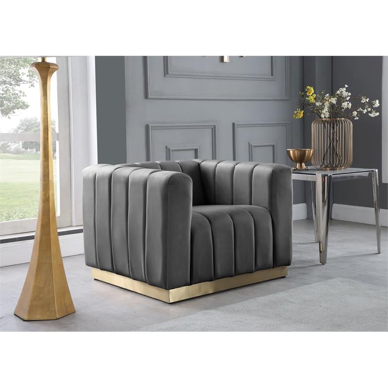 Pemberly Row Modern / Contemporary Upholstered Gray Finish Velvet Chair