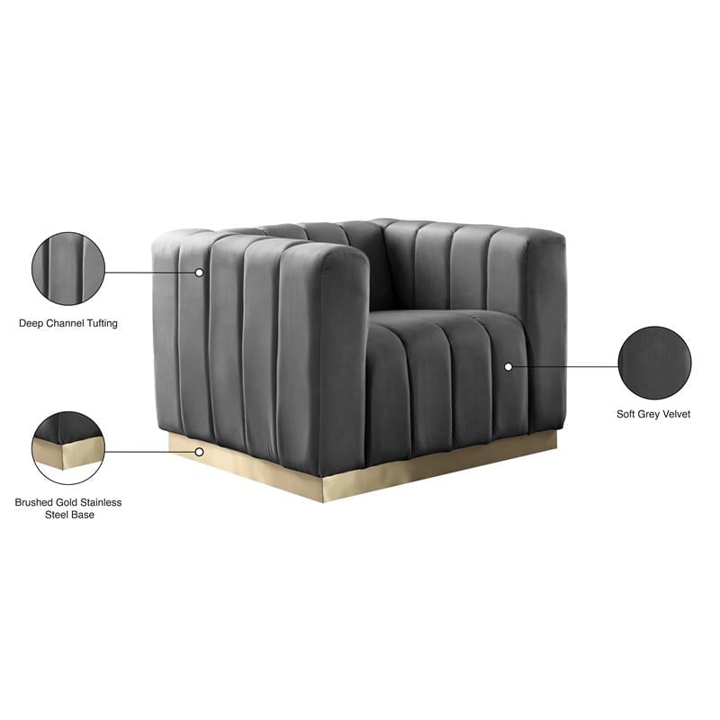 Pemberly Row Modern / Contemporary Upholstered Gray Finish Velvet Chair