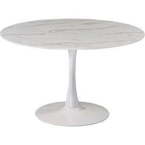 Pemberly Row 48&quot Round Faux Marble Top Dining Table with White Base