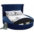 Pemberly Row Modern / Contemporary Navy Finish Velvet Queen Bed