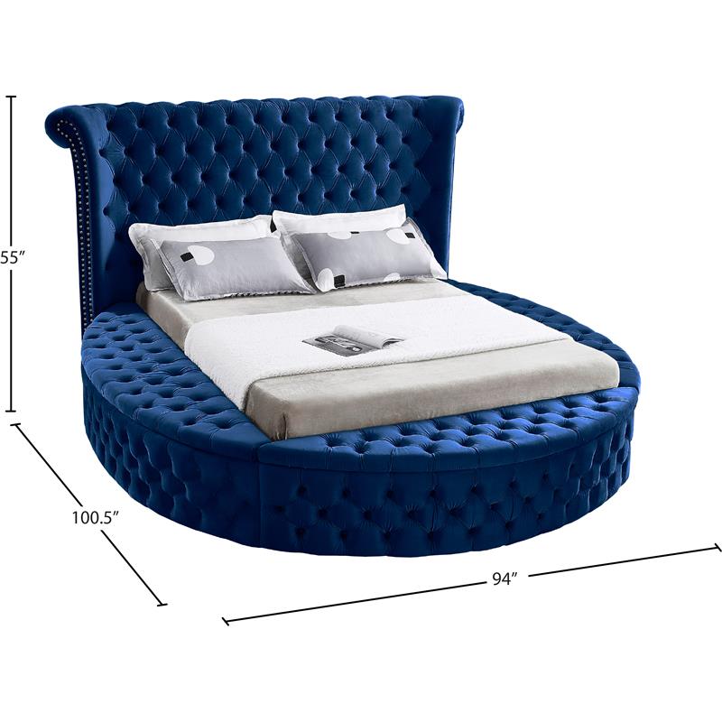 Pemberly Row Modern / Contemporary Navy Finish Velvet Queen Bed