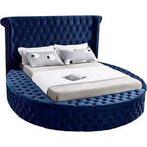 Pemberly Row Modern / Contemporary Navy Finish Velvet Queen Bed
